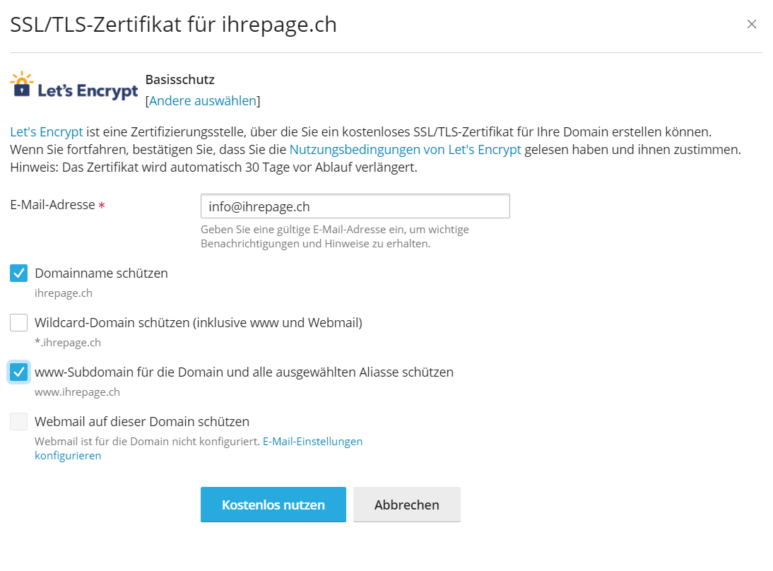 free certificate https gratis